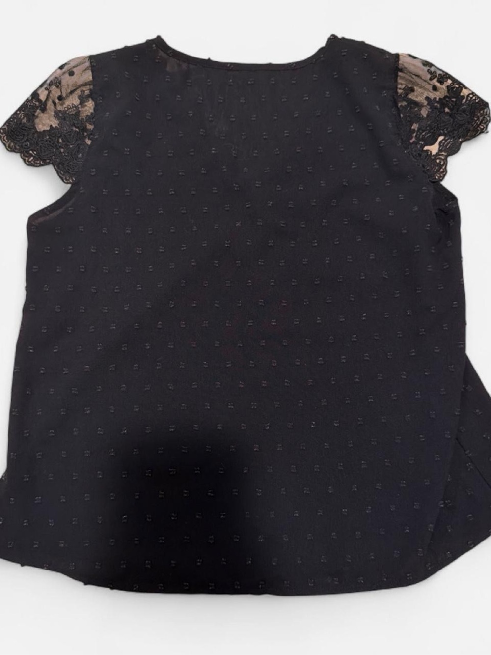 Lace Cap-Sleeve Button Front Women's Sleep Top — Black - Picture 2 of 4